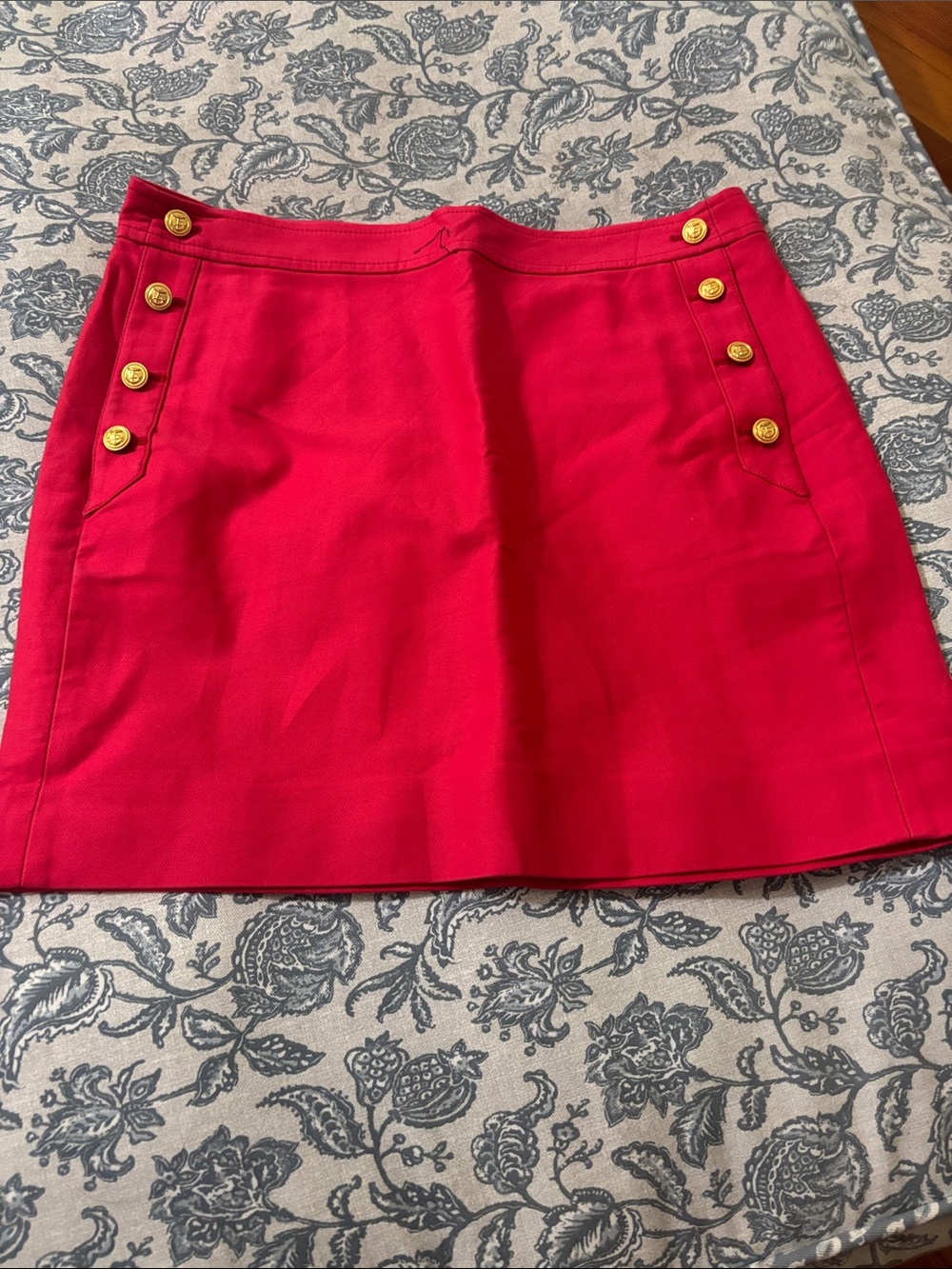 J. Crew Bright Red Mini Skirt with Gold Buttons